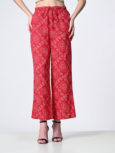 Women Ethnic Motifs Printed Smart Straight Fit Trousers - RueCollections